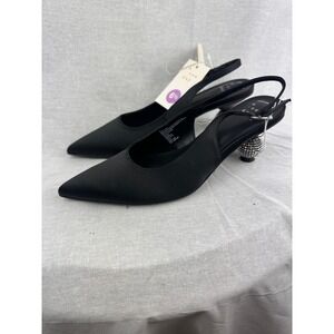 A New Day Womens Pointed Toe Slingback Pumps Black Rhinestone Orb Heel Size 6.5